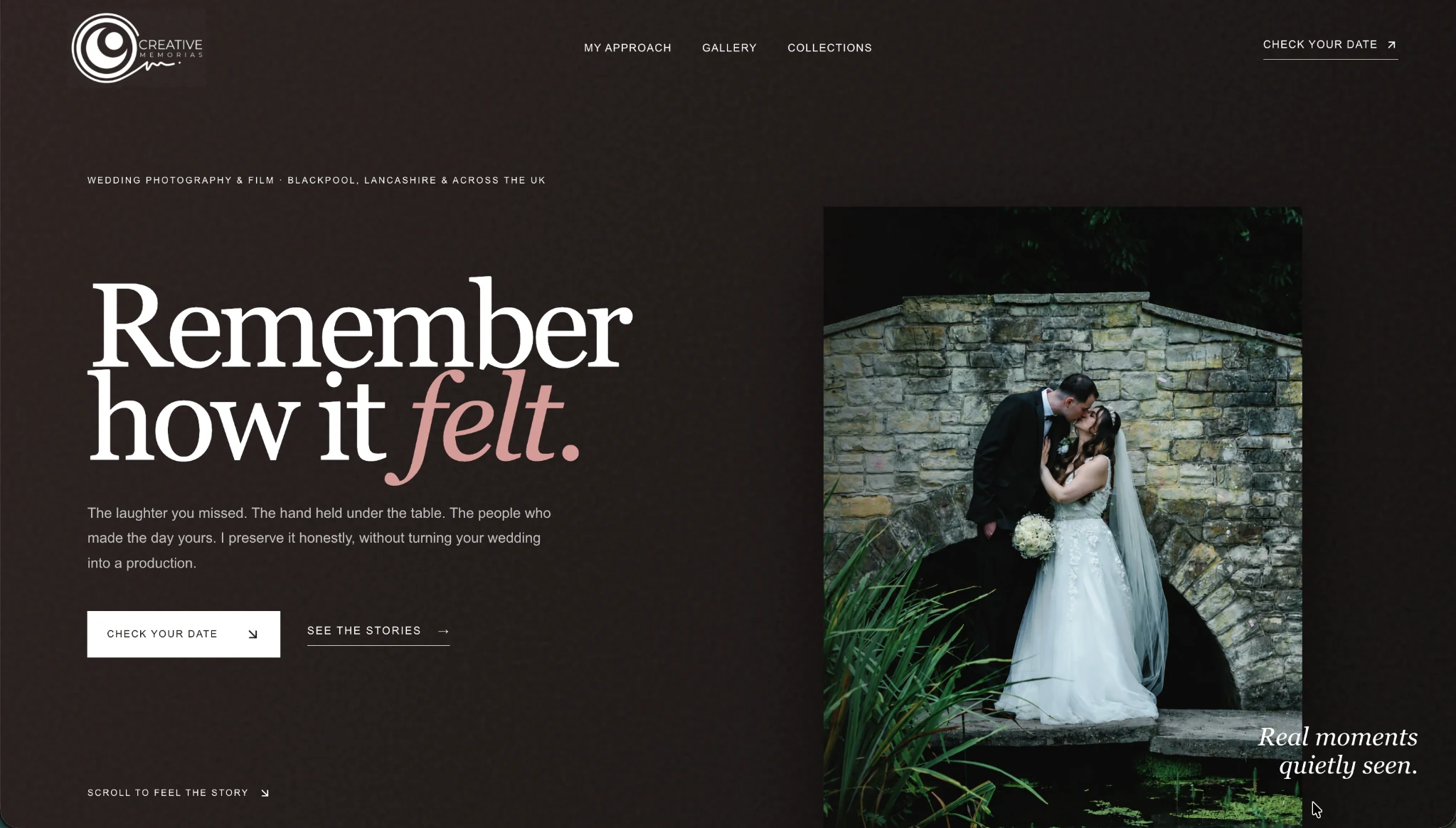 Creative Memorias hero section designed by REENA